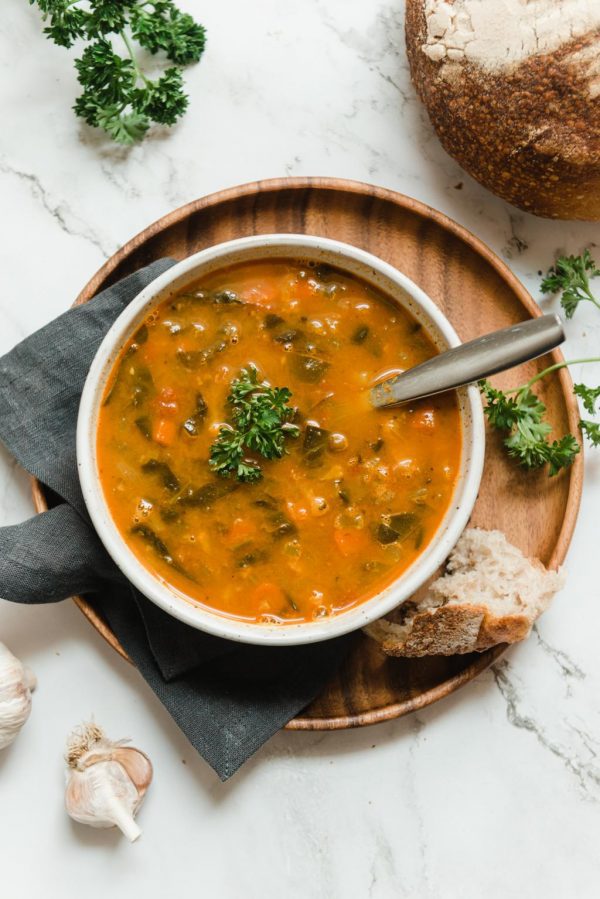 Spiced Lentil, Tomato + Spinach Soup