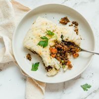 lentil + mushroom shepherds pie with chedder potato mash